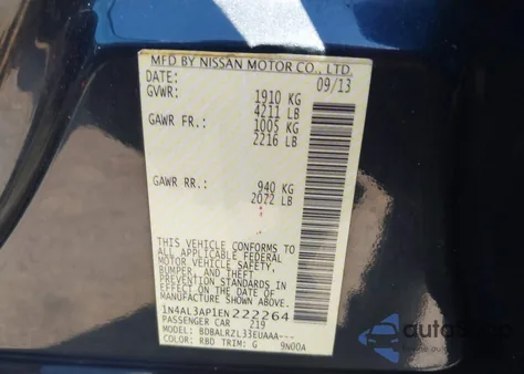 2014 Nissan Altima 2.5 S z USA, uszkodzony, nr VIN 1N4AL3AP1EN222264